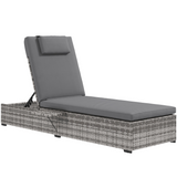 Outsunny Rattan Sun Lounger with Cushion and 5-Level Reclining Back – Steel Frame Garden Lounger, Grey
