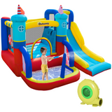 Kids Inflatable Bouncy Castle with Slide, Pool, Trampoline & Climbing Wall – Includes Electric Blower