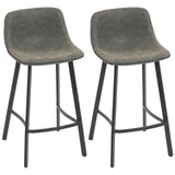 HOMCOM Set of 2 Bar Stools with Backrest & Footrest – PU Leather Kitchen Counter Breakfast Bar Stools, Grey