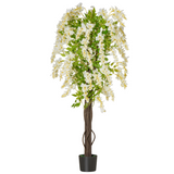 HOMCOM Artificial Realistic White Wisteria Tree Faux Decorative Plant, 160cm