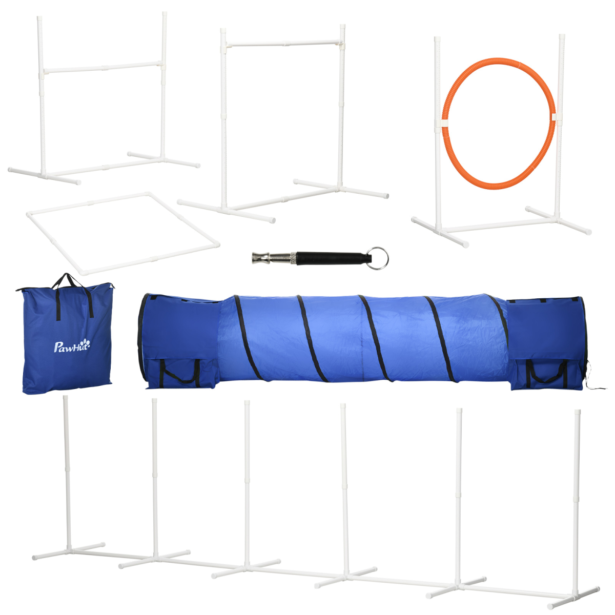PawHut Six-Piece Dog Agility Equipment Set with Carry Bag – Training Jumps, Tunnel & Weave Poles, Multicoloured