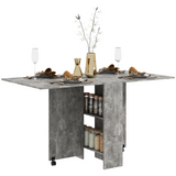 HOMCOM Rolling Drop Leaf Dining Table with Open Shelves – Folding Kitchen Table on Wheels, Seats 6