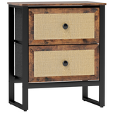 HOMCOM Bedside Table with 2 Rattan Drawers, Steel Legs and Adjustable Feet – Bedroom Storage, Rustic Brown