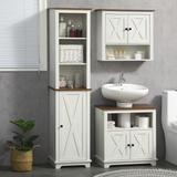 Tall Bathroom Cabinet with 3 Open Shelves, Cupboard & Adjustable Shelves – Storage Unit, White and Brown