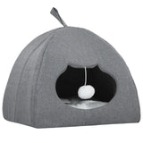 PawHut Cat Cave Bed with Reversible Cushion, Teaser Ball & Anti-Slip Base – Indoor Kitten Igloo House, Grey