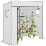 Outsunny Walk-in Lean-to Greenhouse with PE Cover, Roll-up Door & 2 Mesh Windows – Plant Protection, White