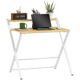 HOMCOM Folding Desk with 2-Tier Shelf – Space-Saving Home Office Computer Table, Maple Wood-Effect
