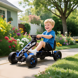 Kids Pedal Go-Kart with Freewheel, Forward, Reverse & Brake Controls and Cup Holder – Outdoor Ride-On, Blue