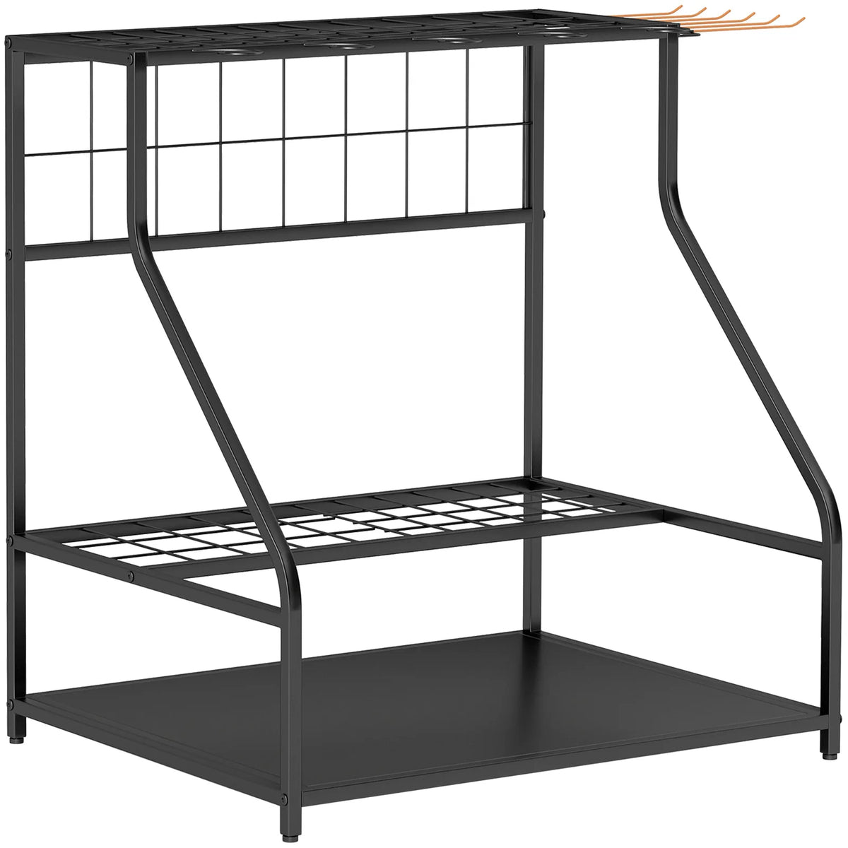 Outsunny 3-Tier Garden Tool Storage Rack with 11 Hooks – Holds 20 Long-Handled Tools, Brooms, Shovels & Rakes