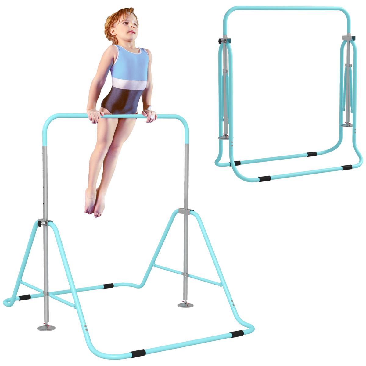 HOMCOM Kids Gymnastic Bar with Adjustable Height 88–128cm, Foldable Steel Frame – Indoor & Outdoor Training Bar