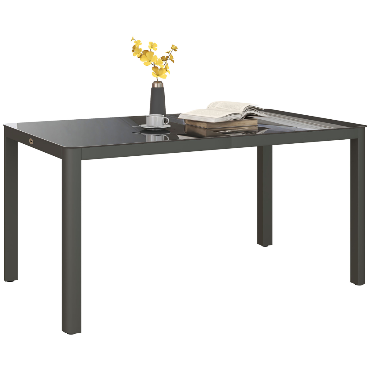 Outsunny Outdoor Dining Table for 6 with Tempered Glass Top & Powder-Coated Aluminium Frame – Patio Furniture, Grey