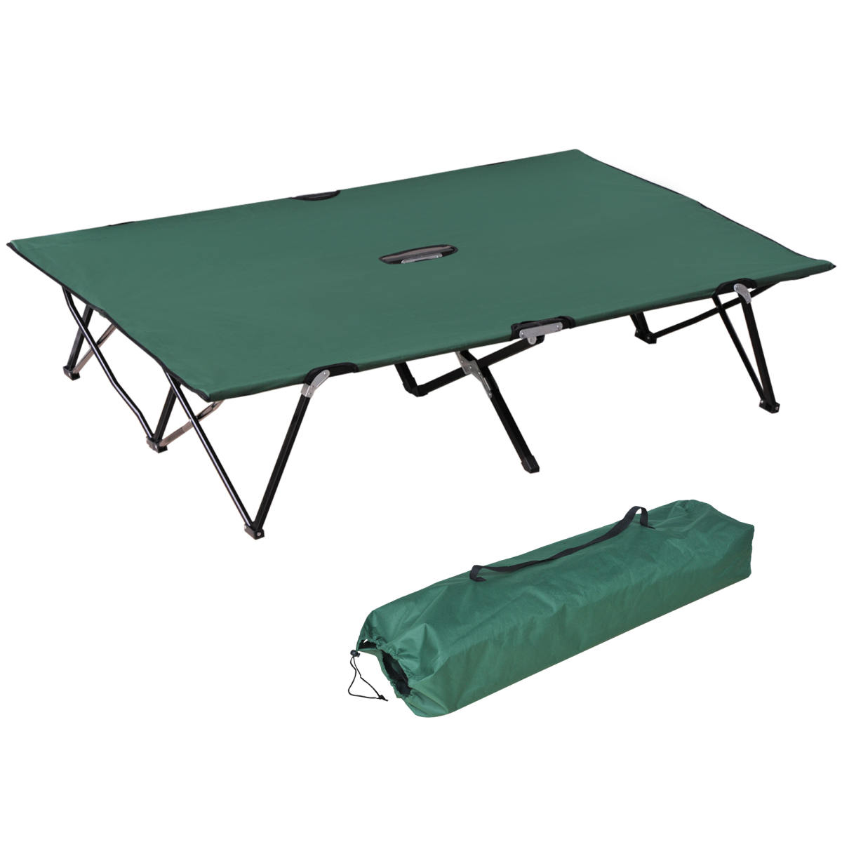 Outsunny Double Camping Cot with Carry Bag, 136kg Capacity – Folding Two-Person Camp Bed, Green