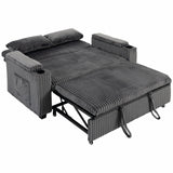 HOMCOM 2 Seater Sofa Bed with 5-Position Backrest, Storage Armrest and Cup Holders – Corduroy Sleeper, Dark Grey