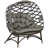Outsunny 2-Seater Outdoor Egg Chair with Padded Cushion & Cup Pockets, Powder-Coated Steel Frame – Garden Lounger, Sand Brown
