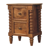 Artisan Furniture Solid Mango Wood Barley Twist Bedside Table, 2 Drawers – Classic Bedroom Storage, Amber Oak
