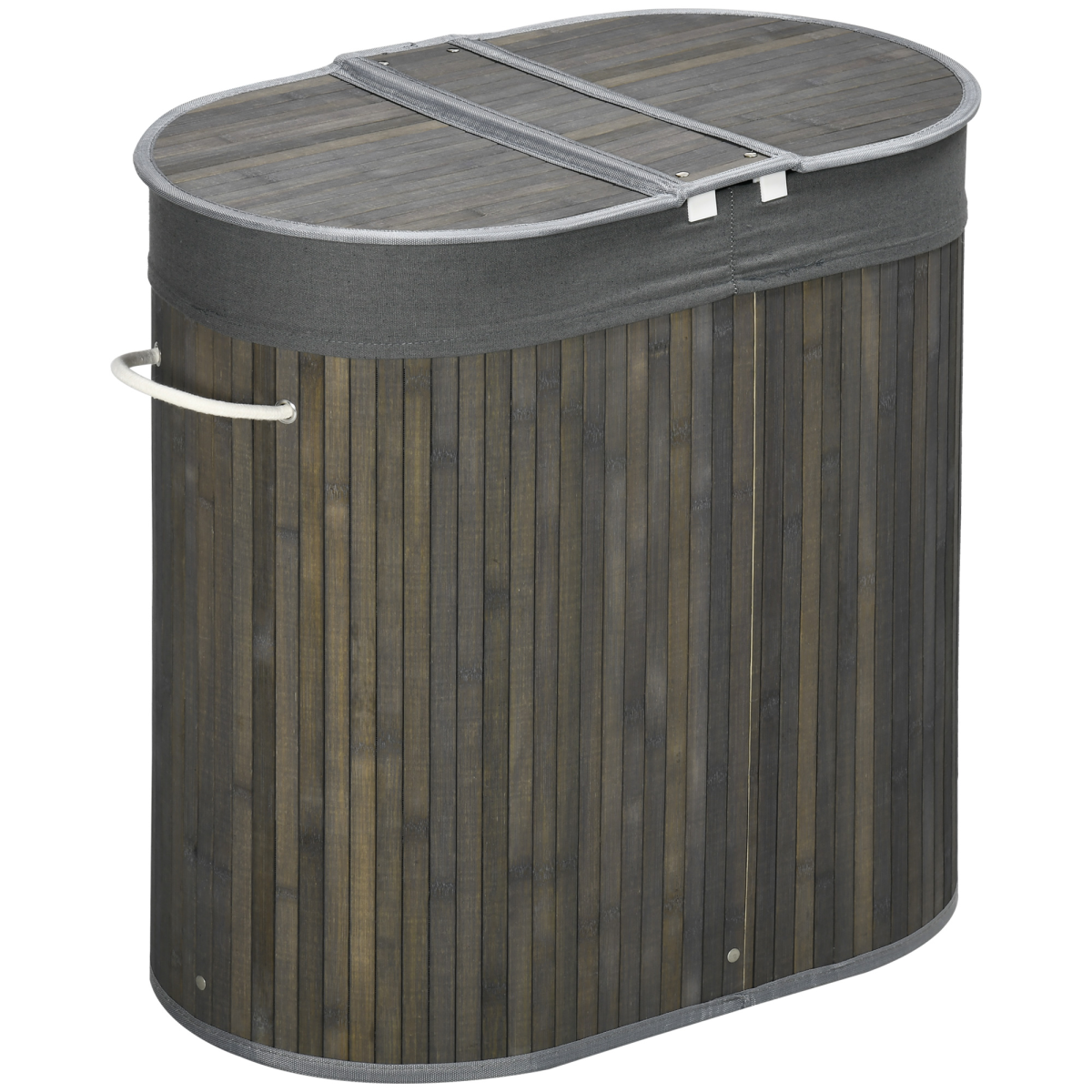 HOMCOM 100L Bamboo Laundry Basket with 2 Compartments, Lid and Removable Lining – Washing Hamper, Grey