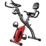 SPORTNOW 4-in-1 Folding Exercise Bike with Resistance Bands, 8-Level Magnetic Resistance & Bluetooth App, Red