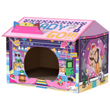 PawHut 2-in-1 Gaming-Style Cardboard Cat House with Scratching Board and Catnip – Indoor Cat Scratcher, Pink