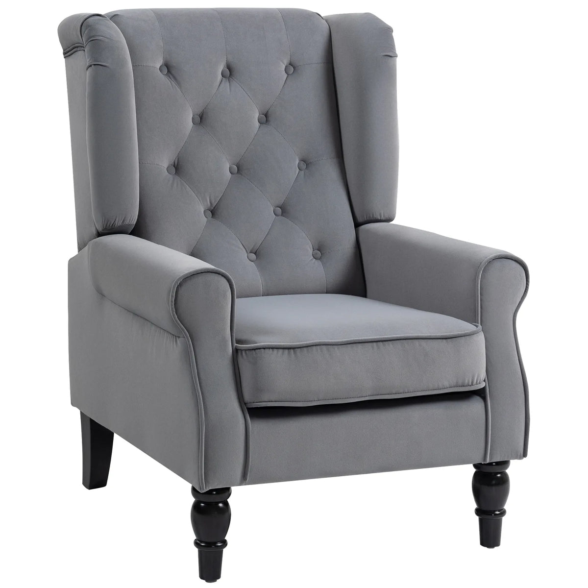 HOMCOM Retro Wingback Accent Chair with Button Tufting & Pocket Springs – Occasional Chair, Light Grey