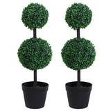 Artificial Double Boxwood Ball Topiary Trees – Set of 2, Green