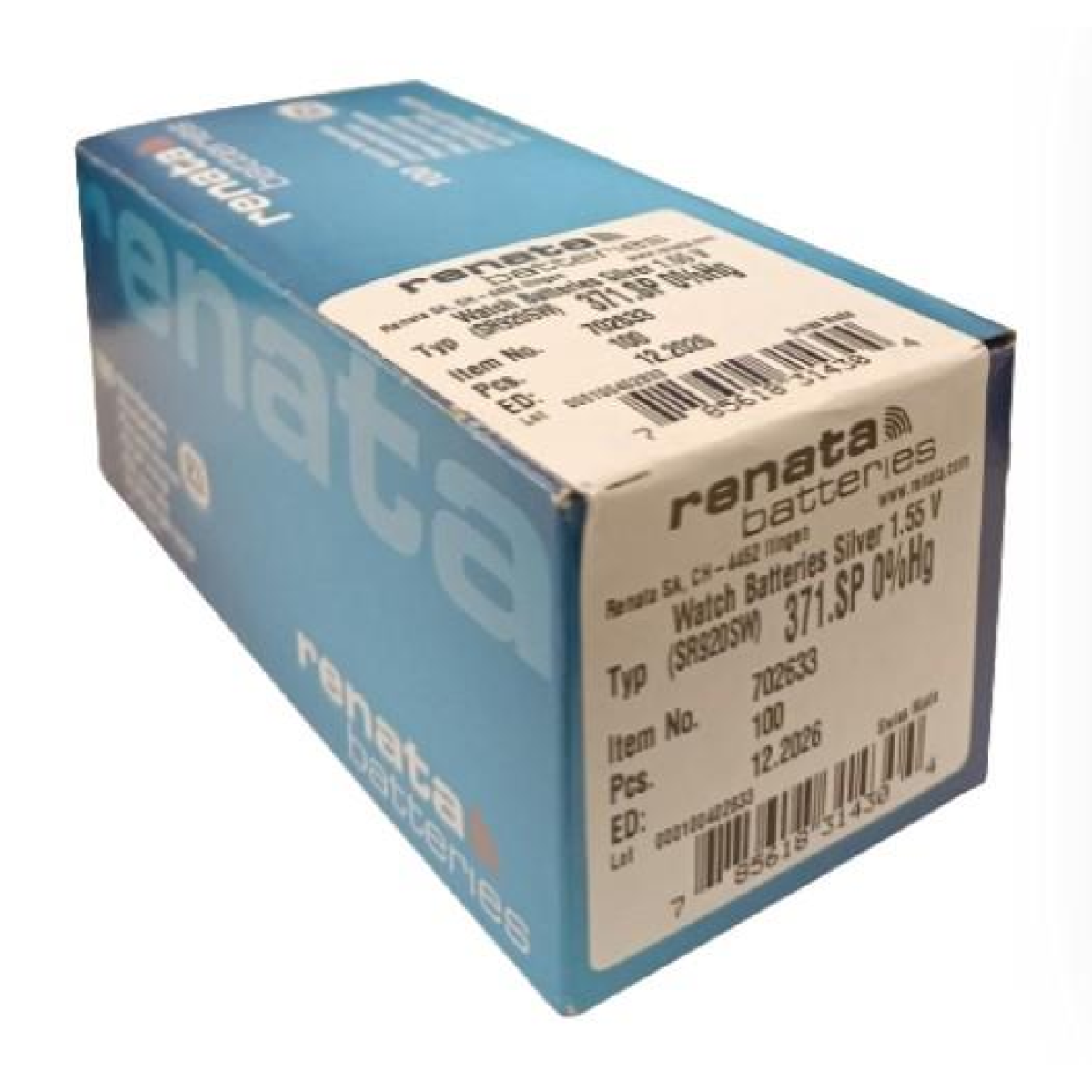 RENATA SP 371 Watch Batteries, Pack of 100 – Higher Silver Content for Longer Battery Life