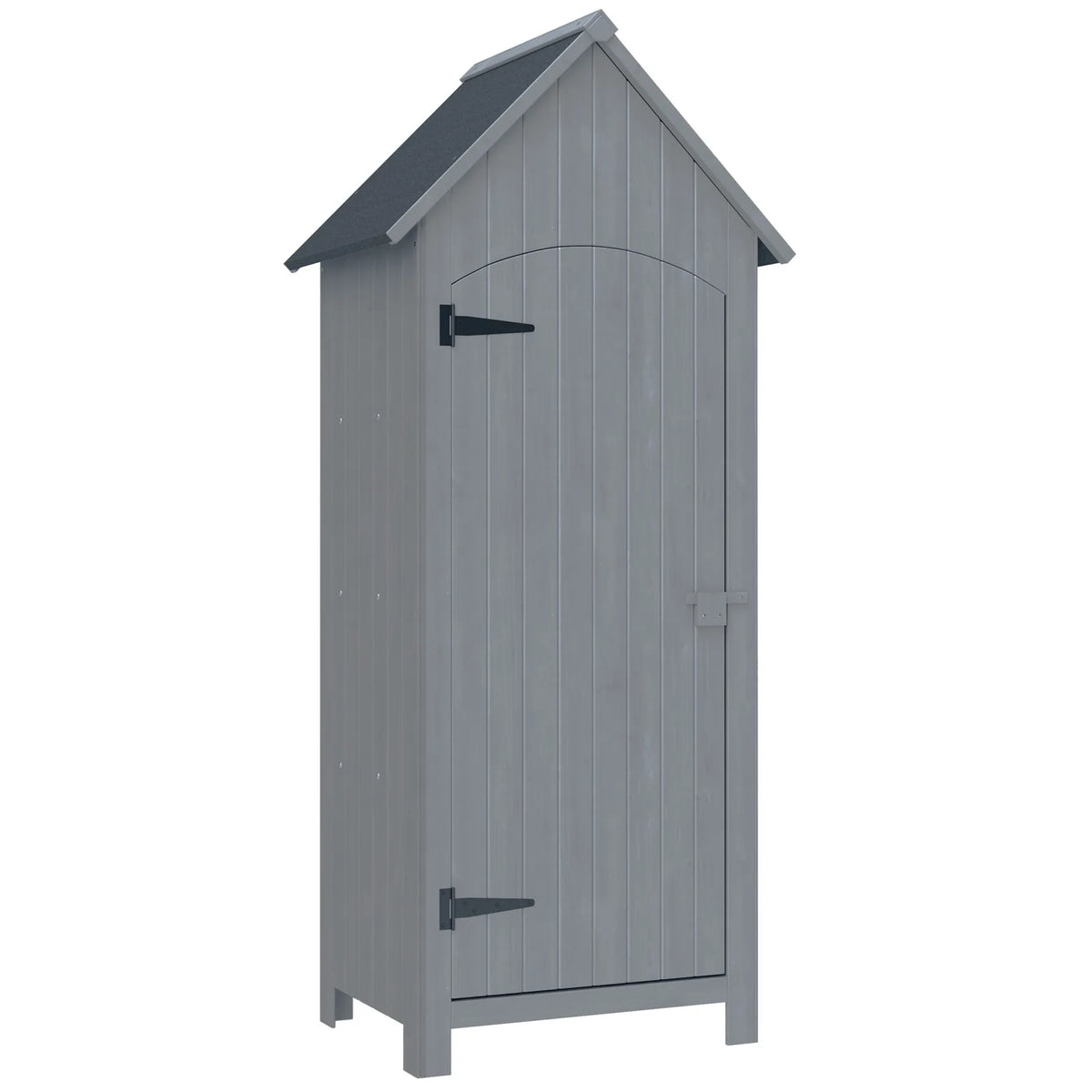 Outsunny Wooden Garden Storage Shed with 3 Shelves, Tilt Roof and Lockable Door – Outdoor Tool Cabinet, Grey