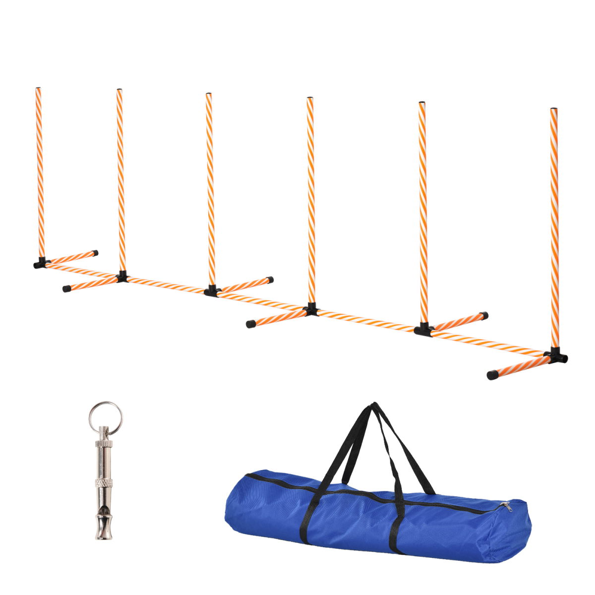 Pawhut Dog Agility Weave Poles Training Set with Whistle & Carry Bag – Slalom Obstacle Course Equipment