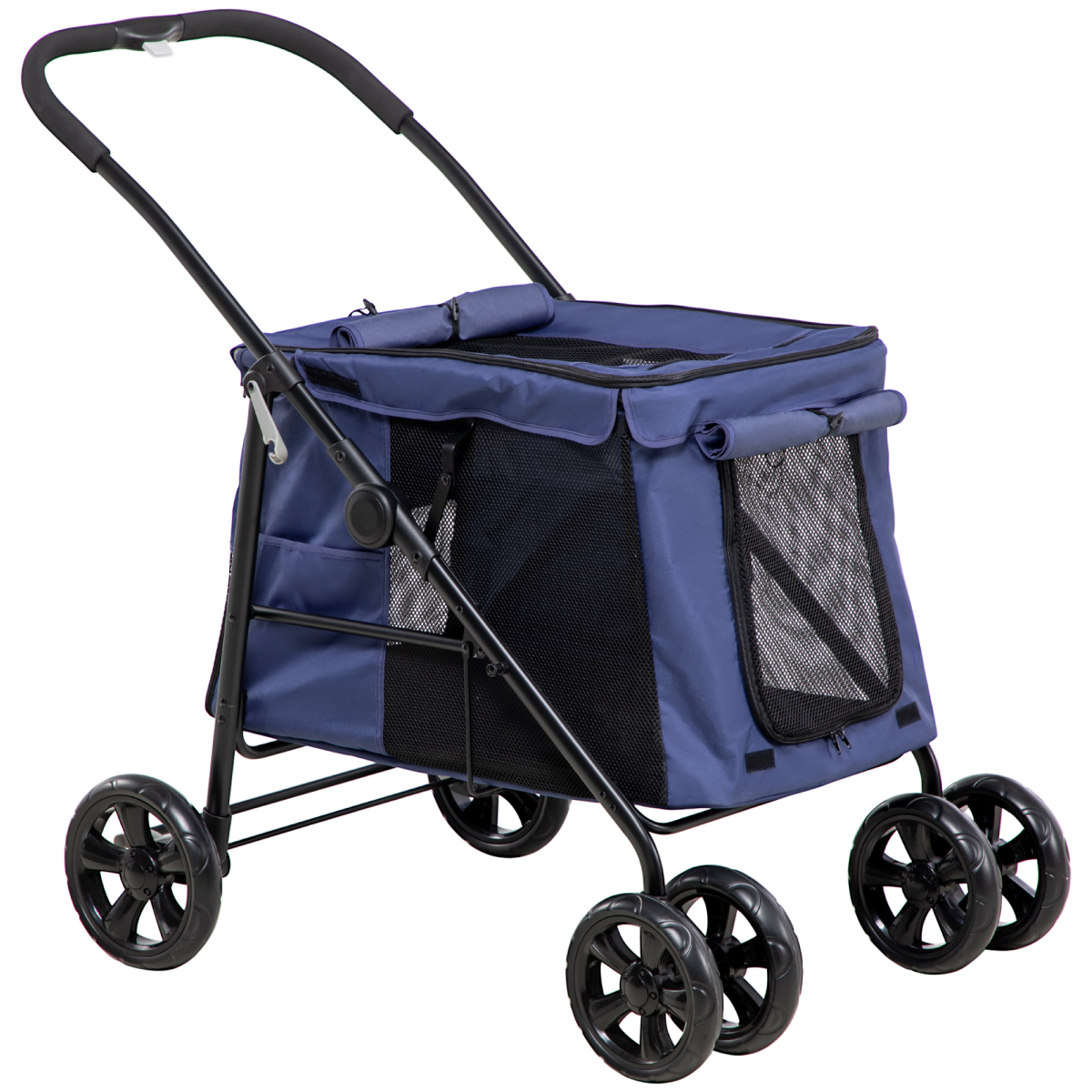 PawHut One-Click Foldable Pet Stroller with Mesh Windows & Four Wheels – Dog Buggy for Small Dogs, Blue