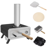 Outsunny Wood Fired Pizza Oven with Rotating Cordierite Stone, Chimney & Thermometer – Outdoor Patio Cooking, Black