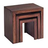 Indian Hub Toko Dark Mango Wood Nest of 3 Tables – Dark Walnut Stain with Matching Wooden Handles