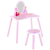 HOMCOM Kids Dressing Table and Chair Set with Mirror – Pink Make-Up Play Desk with Butterfly Patterns