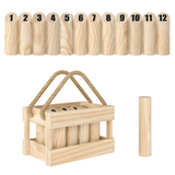 SPORTNOW Molkky Game with 12 Numbered Skittles & Carry Crate – Pinewood Outdoor Throwing Game