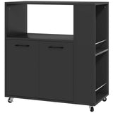 HOMCOM Kitchen Trolley with 2-Door Cabinet, Spice Racks and Adjustable Shelf – Rolling Island Cart, Black