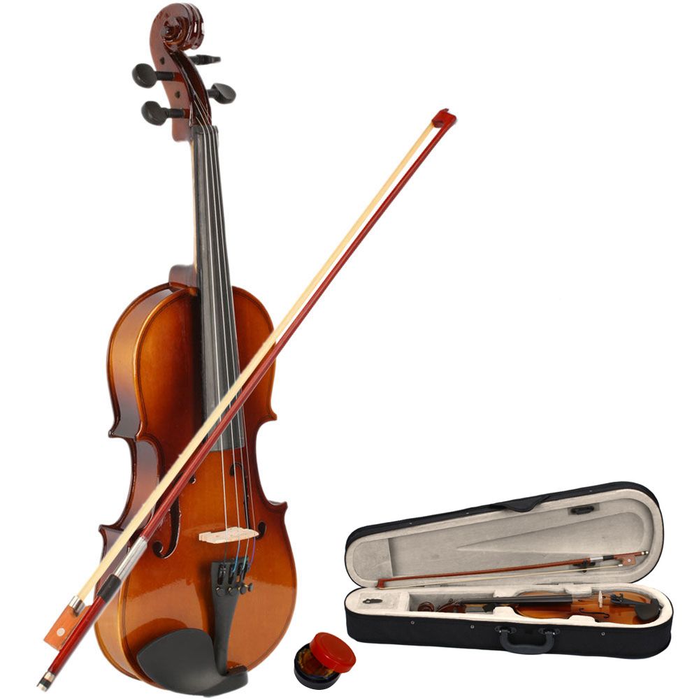 1/2 Size Acoustic Violin Set with Case, Bow & Rosin – Basswood Beginner Violin Outfit for Children, Natural