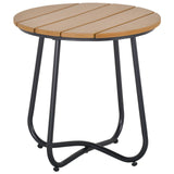 Outsunny Round Outdoor Side Table with Slatted Top and Adjustable Leg Pads, 49 x 49 x 48 cm – Natural Wood & Black