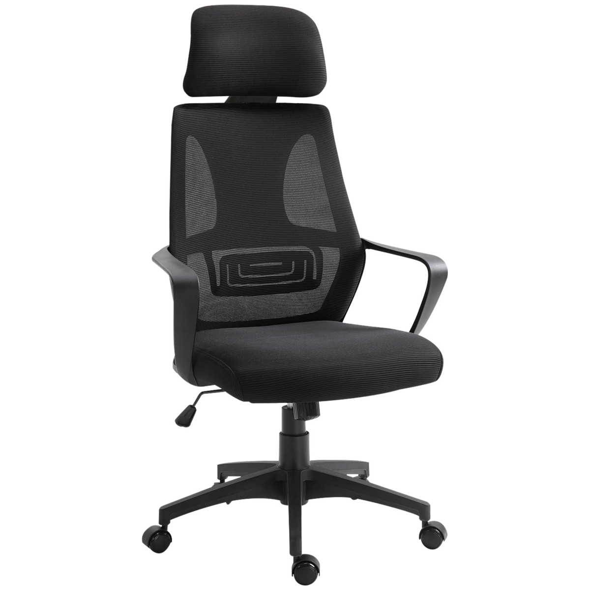 Black mesh office chair with headrest