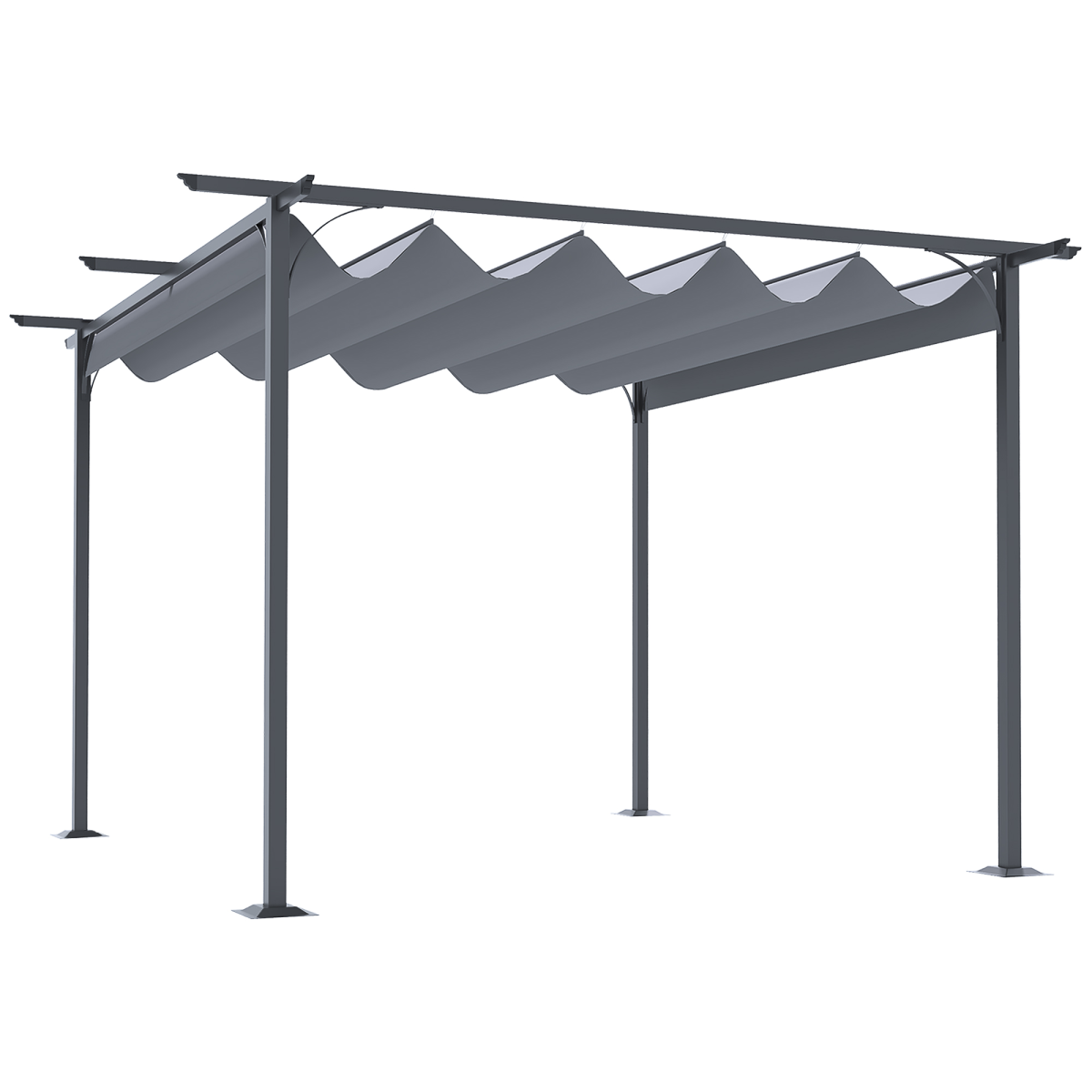 Outsunny 3.5x3.5m Retractable Metal Pergola Gazebo with Anti-UV Canopy & Steel Frame – Garden Patio Shade, Grey