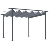 Outsunny 3.5x3.5m Retractable Metal Pergola Gazebo with Anti-UV Canopy & Steel Frame – Garden Patio Shade, Grey
