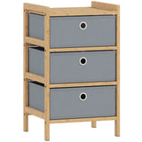 HOMCOM Narrow Chest of Drawers with 3 Fabric Drawers and Bamboo Frame – Slim Bedroom Dresser, Light Grey