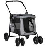 PawHut One-Click Foldable Pet Stroller with Mesh Windows – Dog Buggy for Small Dogs up to 10kg, Grey