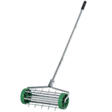 Outsunny Lawn Aerator Roller with Adjustable Handle – Galvanised Steel Spiked Garden Roller, Green/Silver