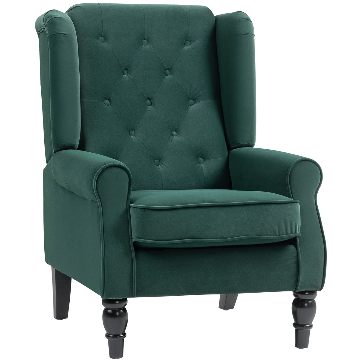 HOMCOM Wingback Accent Chair with Button Tufted Flannel Fabric & Pocket Springs – Retro Armchair, Green