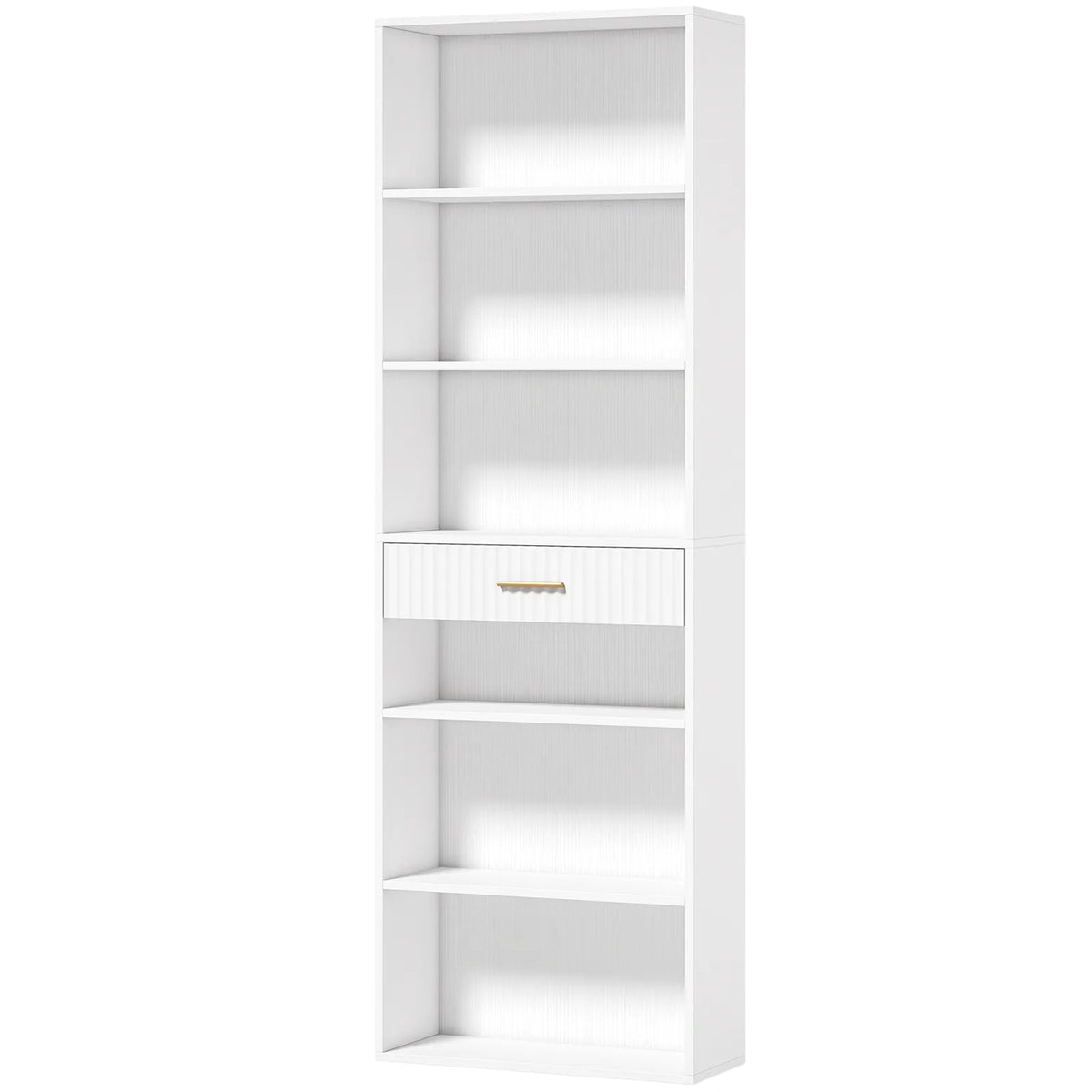 HOMCOM Narrow Tall Bookcase with Drawer and 6 Open Shelves, 182 cm Space-Saving Bookshelf, White