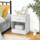 2-Tier Bedside Table with Drawer and Open Shelf – Modern Nightstand, White
