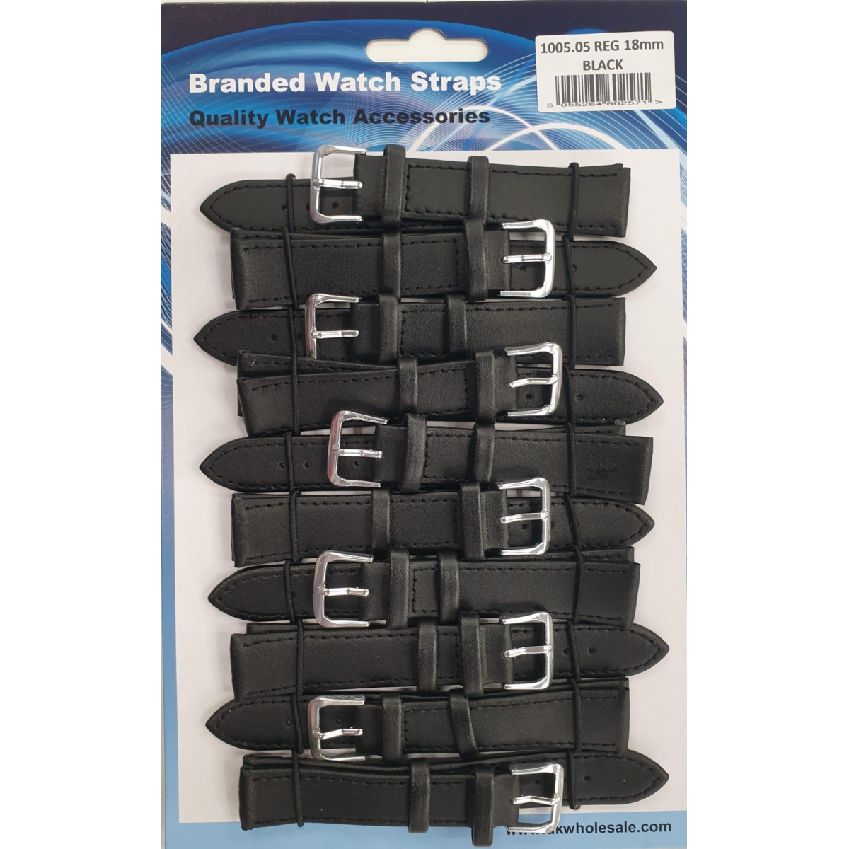 DK Black Leather Watch Straps, 18mm Width – Pack of 10 Replacement Watch Bands, Ref. 1005.05