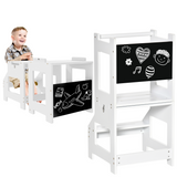 2-in-1 Kids Kitchen Step Stool & Table – Learning Tower with Safety Rail & Chalkboard