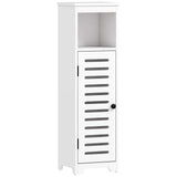 HOMCOM Slim Bathroom Floor Cabinet with Louvered Door, Open Shelf and Adjustable Shelf – Storage Unit, White
