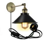 LEDSone Vintage Plug-In Wall Light with 180cm Cord, E27 Holder & Free Bulb – Industrial Sconce, Black