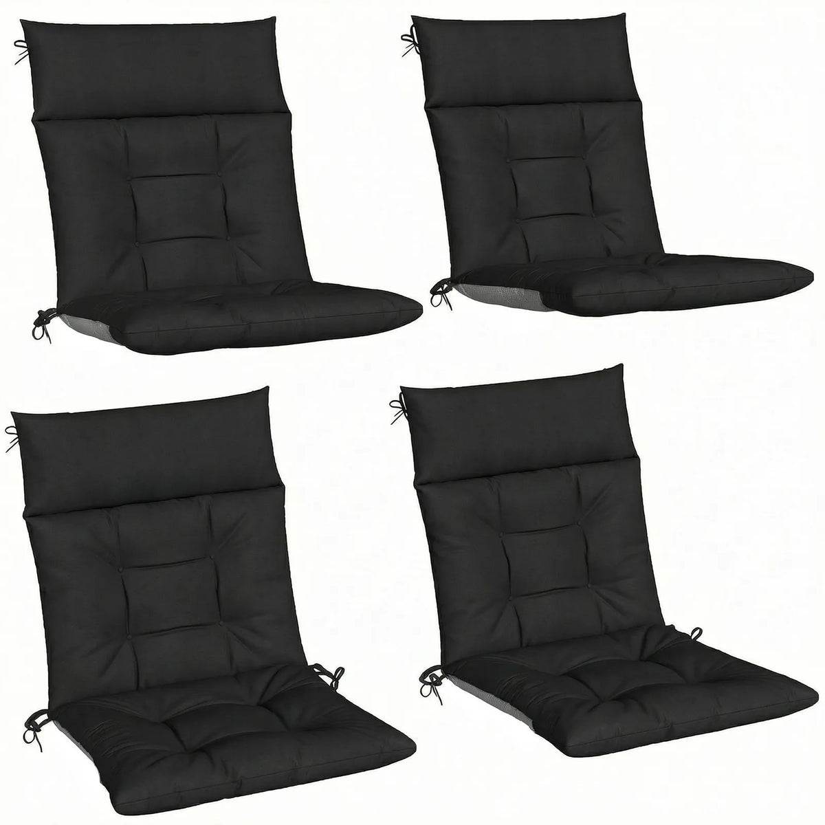 Outsunny Set of 4 Waterproof Non-Slip Patio Chair Cushions with Headrest, 112 x 53 cm, Black