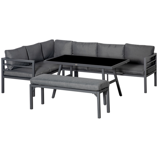 Outsunny 8-seater L-shape aluminium garden dining sofa set